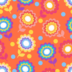 Fototapeta na wymiar Layered colorful cartoon flowers seamless pattern