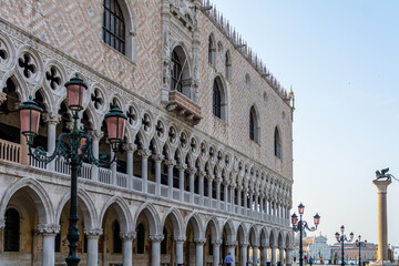 Fototapeta premium View of Doge's Palace on the St Mark's Square on a beautiful morning in Summer in Venice, Italy