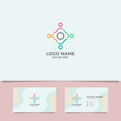 Colorful holding hand people logo with business card template