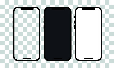 Realistic models smartphone with transparent screens. Smartphone mockup collection. Device front view.