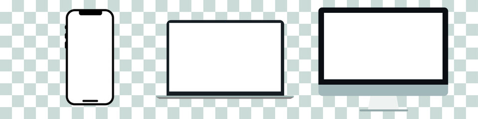 Obraz premium Device screen mockup. Smartphone, tablet, laptop and monoblock monitor, with blank screen for you design