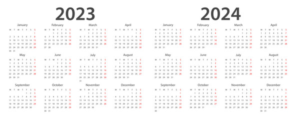 Calendar 2023, calendar 2024 week start Monday corporate design planner template. - obrazy, fototapety, plakaty