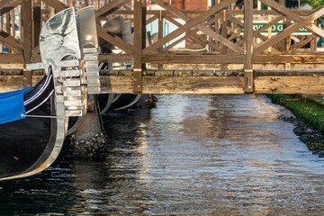 Fototapeta na wymiar Close up of traditional gondolas in Venice, Italy