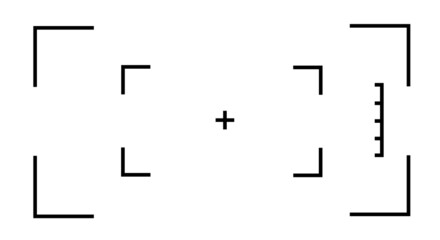 Video camera viewfinders. Recording view frame, cinema rec viewing screen and dslr cam viewfinder. Video filming screen, shooting camera recording display isolated vector