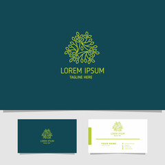 Bright green leaves in stalks logo with business card template
