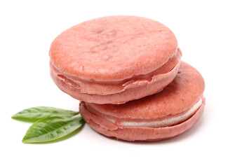 Strawberry filled pie on white background