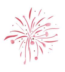 Red fireworks isolated on white background, painted in watercolor. - 442124983