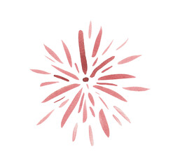 Red fireworks isolated on white background, painted in watercolor.
