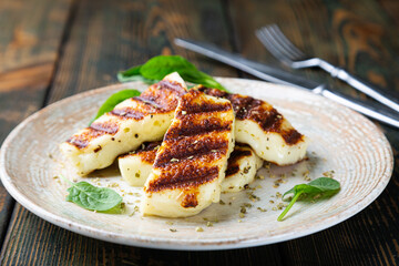Grilled halloumi cheese with herbs - obrazy, fototapety, plakaty