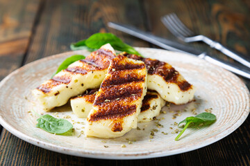 Grilled halloumi cheese with herbs