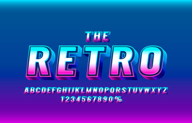 The Retro font set collection, letters and numbers symbol. Vector