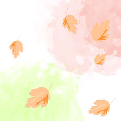 Vector illustration of leaves on a blurred watercolor background in the digital technique with a copy of space.