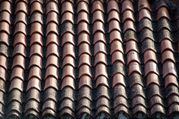 Clay tile roof pattern. Different color roof tiles in Venice, Italy