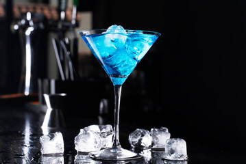  Cocktail on black background. Cocktail at the bar. Alcoholic drink at the night club.