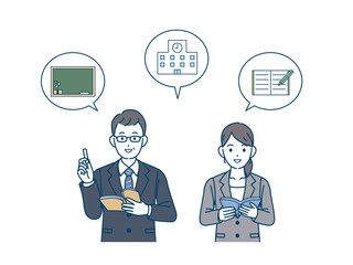 先生　教師　男女　授業　イラスト素材