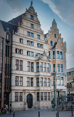 HANNOVER, GERMANY. JUNE 19, 2021. Street view on Leibniz house and fountain on Wooden Market Square Holzmarkt.