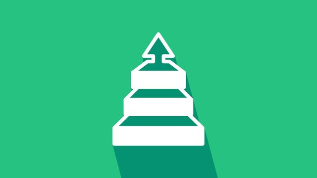 White Business pyramid chart infographics icon isolated on green background. Pyramidal stages graph elements. 4K Video motion graphic animation