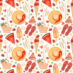 Summer holidays seamless pattern for fabrics, wallpapers, wrapping papers.