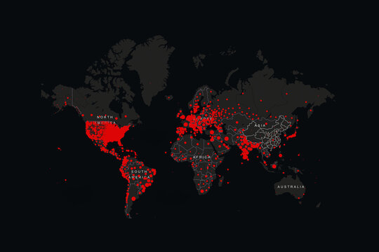 Red World map of Coronavirus (Covid-19), Countries with Covid-19, Covid 19 map confirmed cases report worldwide globally. Coronavirus disease 2021 situation update worldwide coronavirus spread