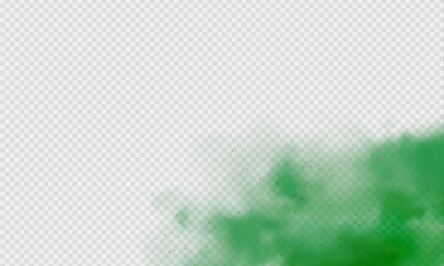 Green fog or smoke. Green dust with particles. Smoke or dust isolated on transparent background. Abstract mystical gas. Vector illustration.