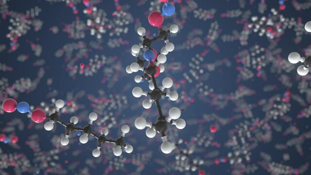 Amyl nitrite molecule. Conceptual molecular model. Chemical looping 3d animation