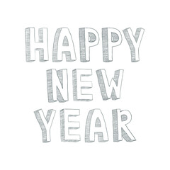 Happy New Year text isolated on white background. May be used for greeting card, banner, invitation, flyer, poster