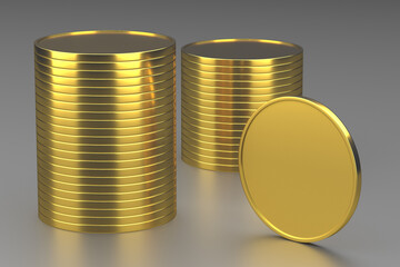 mockets of gold coins close-up 3d rendering