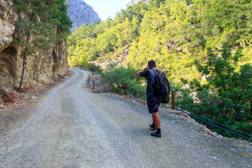 Man walking in the Taurus mountains in Turkey