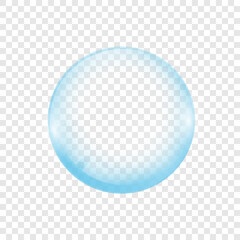 Realistic transparent soap or water bubble. Big translucent glass sphere with glares and shadow. Isolated eps vector transparency orb illustration