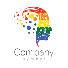 Vector symbol of human head. Profile face. Rainbow color isolated on white background. Concept sign for science, psychology, medicine. Creative logotype design Man silhouette. Modern logo LGBT - 442132728