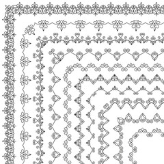 Vector set of vintage floral linear geometric corner brushes