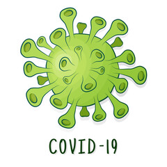 Vector illustration of a coronavirus. Green bacteria isolated on white background. Flat design. Human virus, bacteria,  germs, microorganisms, microbe  drawn in cartoon style.Virus Covid 19-NCP. 