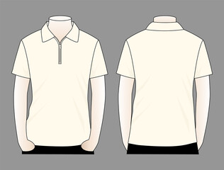 White short sleeve zip placket polo shirt template vector on gray background.Front and back view. © Sansom