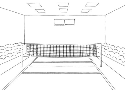 Volleyball gym sport indoors graphic black white sketch illustration vector