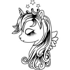 Unicorn with crown and wings on the back