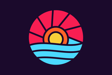 Sun logo with beautiful blue sea