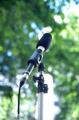 Microphone outdoors with bokeh background