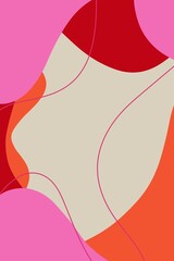 set of abstract shapes lines circles of orange red beige and pink colors hand drawn digital illustration