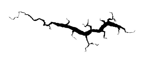 Crack wall. Cleft or cracked glass. Damage break surface texture, ground earthquake, destruction cracks effects, dry dirt abstract silhouette. Vector isolated on white illustration