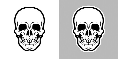 Human skull. Black and white vector Illustration with anatomical proportions, isolated on light and dark background.