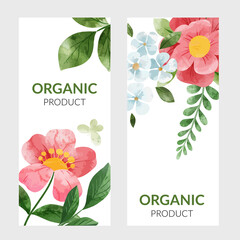 Set of two vertical banners with red watercolor florals