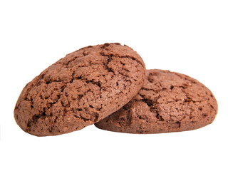 Two perfect dark chocolate cookies isolated on the white background