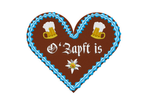 Embroidered Oktoberfest gingerbread heart with beer mug