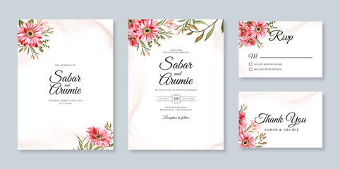 Set template wedding invitation card with floral watercolor painting