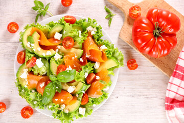 salad with smoked salmon, cheese and avocado