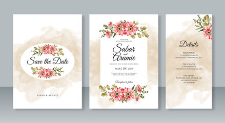 Fototapeta na wymiar watercolor flower painting for wedding invitation card template set