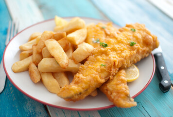 Traditional fish and chips dinner