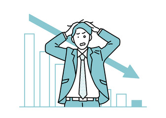成績ダウン　男性ビジネスパーソンのイラスト