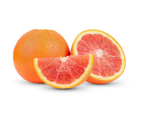 Orange fruits with slice isolated on white background