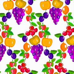 Fruits mix, apple, wine berry, strawberry, cherry, plum seamless pattern.
 
